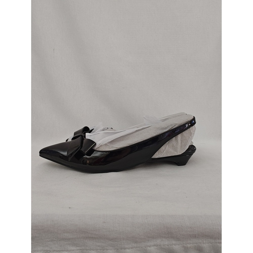 Marc Fisher Kerrey Slingback Pointed Toe Flats Bow Black Patent Leather 6
